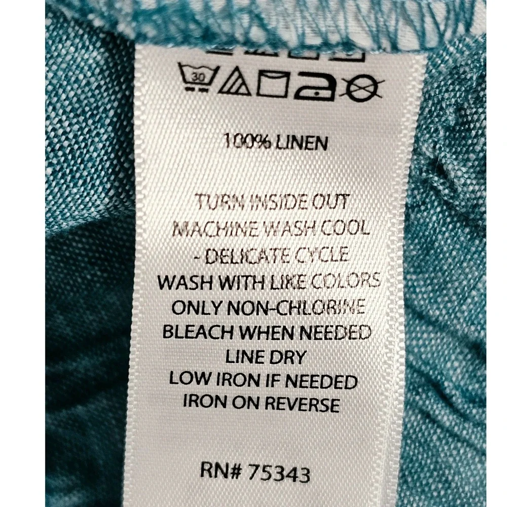 Tahari Shorts 100% Linen Elastic Waist Drawstring Teal Blue Womens Size Medium